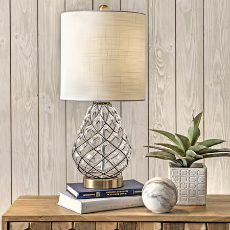 Black 21-inch Wire Framed Glass Urn Table Lamp | Rugs USA