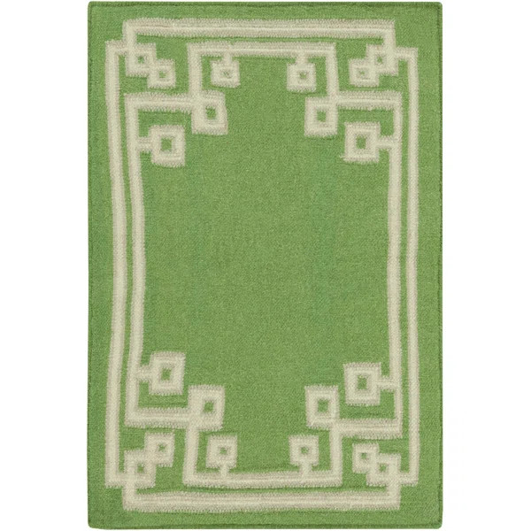 Alameda Handmade Flatweave Wool Green/Ivory Rug | Wayfair North America
