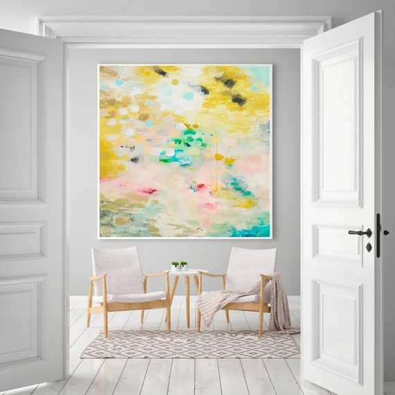 Yellow Canvas Print, Large abstract landscape, Warm painting floral print, abstract print floral,... | Etsy (US)