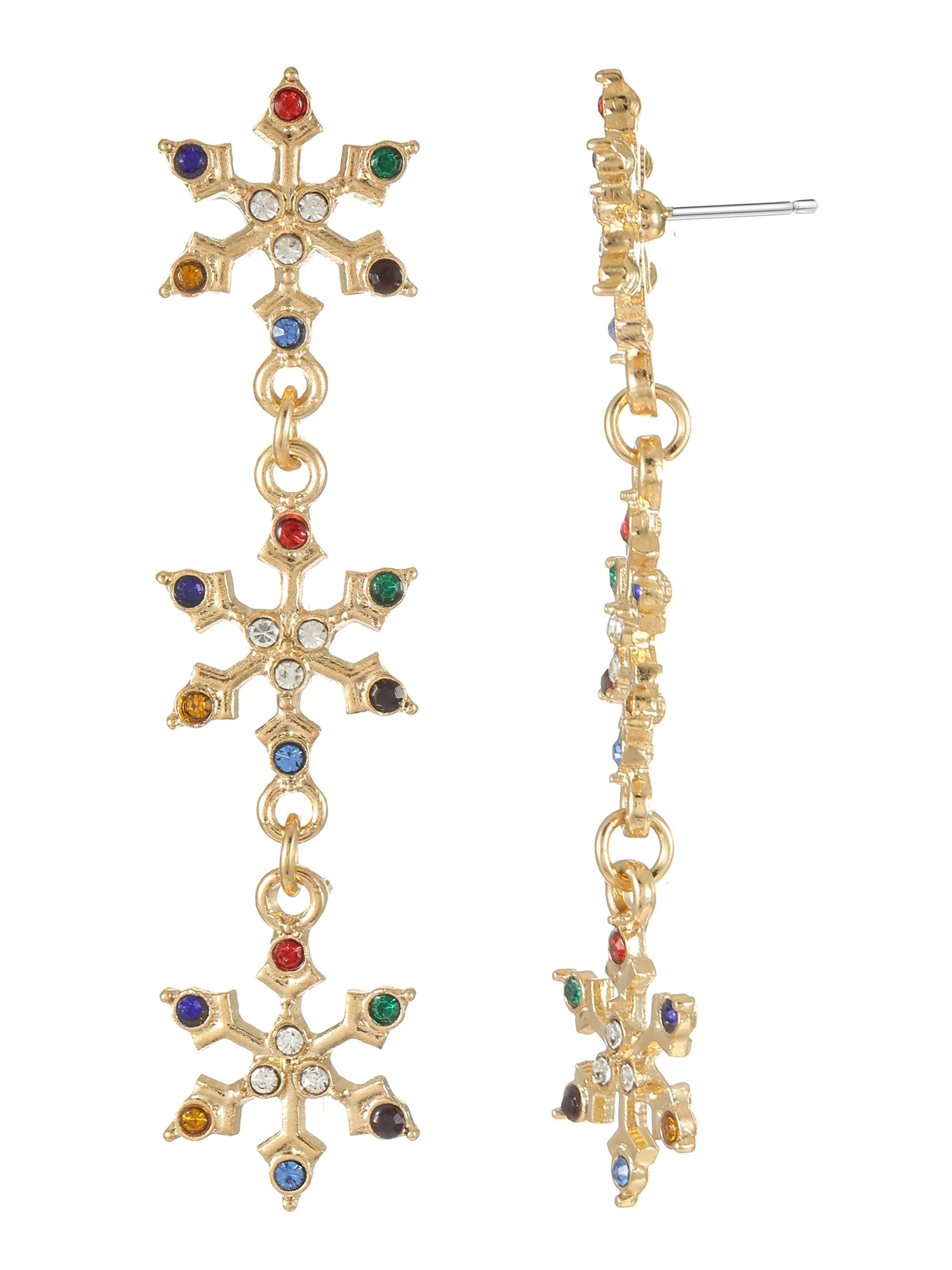 Holiday Time Colorful Rhinestone Tipped Snowflake Earrings, 1 Pair | Walmart (US)