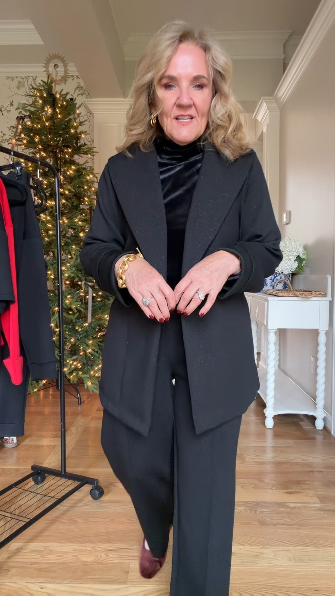 @spanx 30% off cyber sale has begun
This new shimmer air essentials is elevated and perfect for your holiday season and beyond
Shawl collar cardigan wearing a size medium
Pants are a straight leg wearing a size medium petite I would size up if you’re in between
Velvet turtleneck is Lux and beautiful, but you have to size up. I’m wearing a large.
My velvet flats I’ll link similar

#LTKHoliday #LTKOver40 #LTKCyberWeek