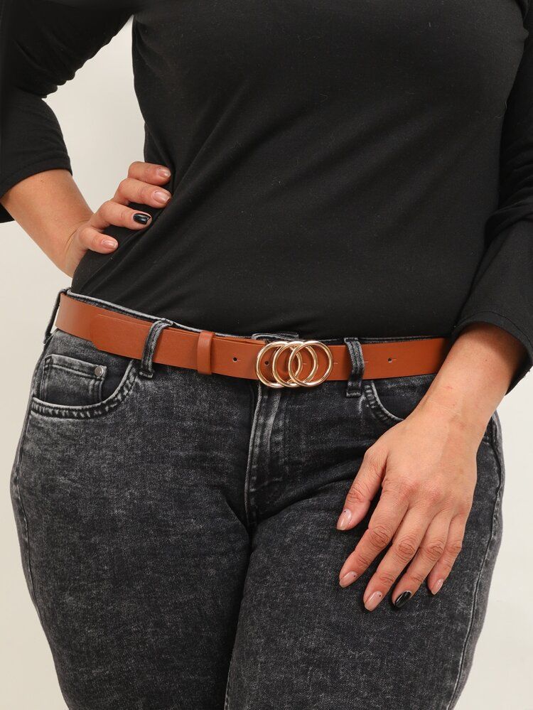 PU Buckle Plus Size Belt With Hole Punch | SHEIN