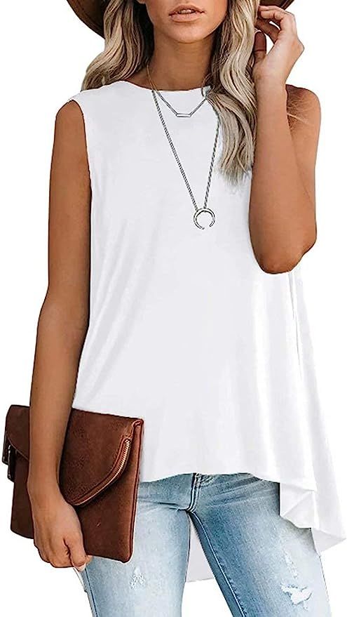 Lacozy Women's High Low Top Summer Sleeveless Asymmetrical Tank Tops Crew Neck Irregular Hem Tuni... | Amazon (US)