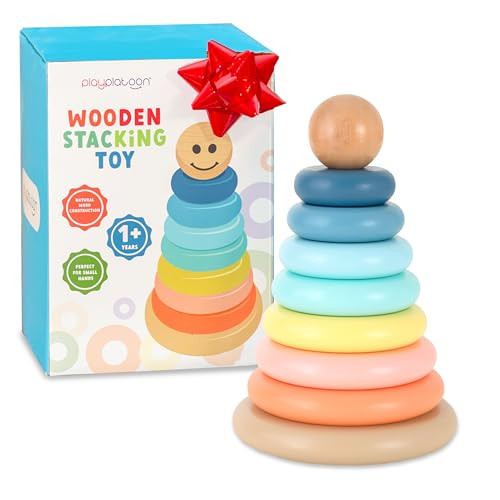 Play Platoon Wooden Rainbow Stacking Toy Ring Stacker Baby Toy, Educational Interactive Learning Toys, Create Stacks of Circles for Kids, Babies, Toddlers and Children | Amazon (US)