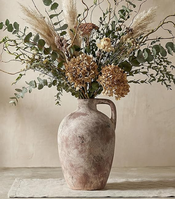 Ceramic Flower Vase with Handles,10" Neutral Tall Clay Terracotta Vases Farmhouse Table Vases wit... | Amazon (US)
