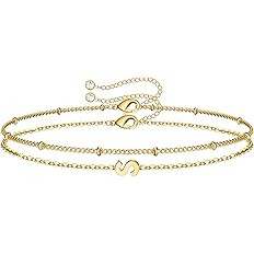 Dainty Gold Initial Bracelets for Women, 14K Gold Plated Dainty Personalized Gold Bracelets Initi... | Amazon (US)