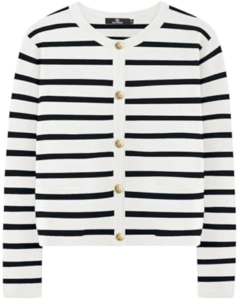 LILLUSORY Womens Crew Neck Buttons Cardigan Sweaters Dressy Casual Lightweight Jacket with Patch ... | Amazon (US)