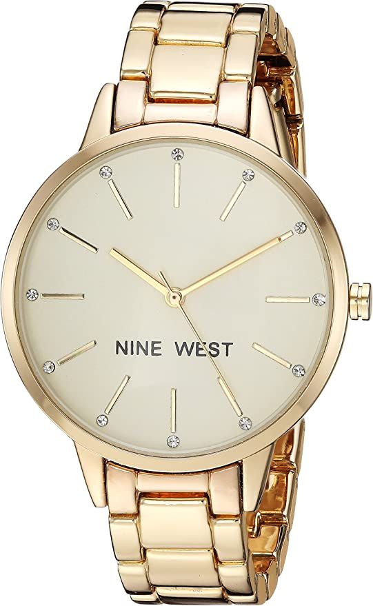Nine West Women's Crystal Accented Gold-Tone Bracelet Watch | Amazon (US)
