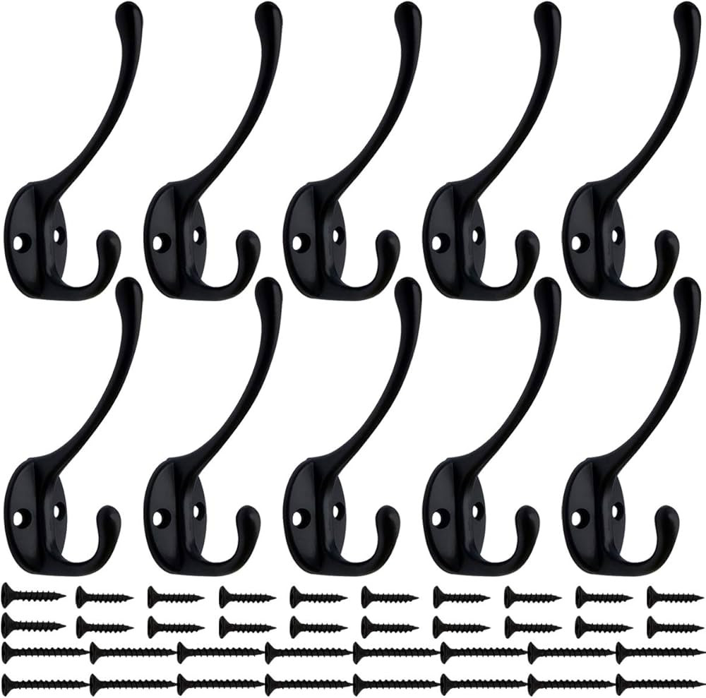 IBosins 10 Pack Heavy Duty Dual Coat Hooks Wall Mounted with 40 Screws Retro Double Hooks Utility... | Amazon (US)