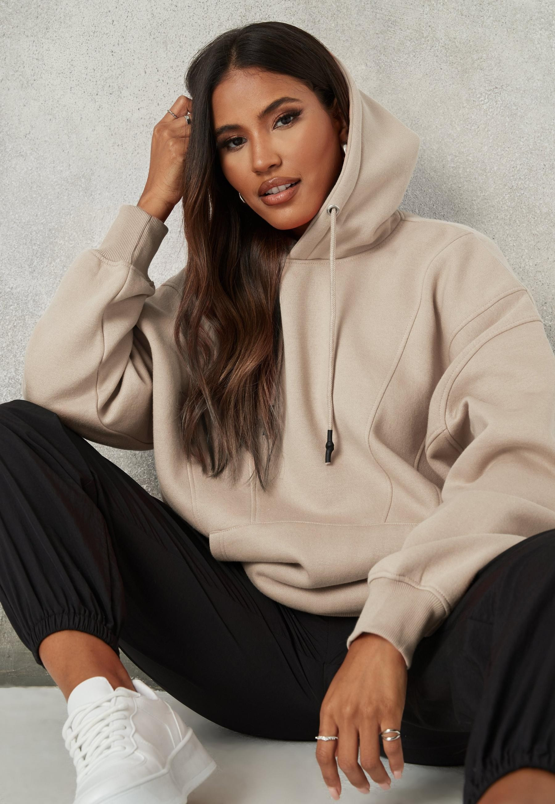 Stone Brushed Back Seam Detail Rib Hem Oversized Hoodie | Missguided (US & CA)