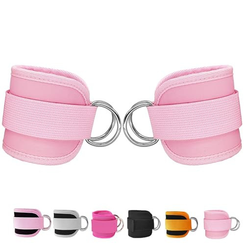 Langmeil Fitness Ankle Straps for Cable Machines, 2 Pack Comfortable Adjustable Padded Ankle Wrist Cuffs, Kickback Glute Workouts for Men Women, Double D-Ring Leg Straps with Neoprene Padding -Pink | Amazon (US)