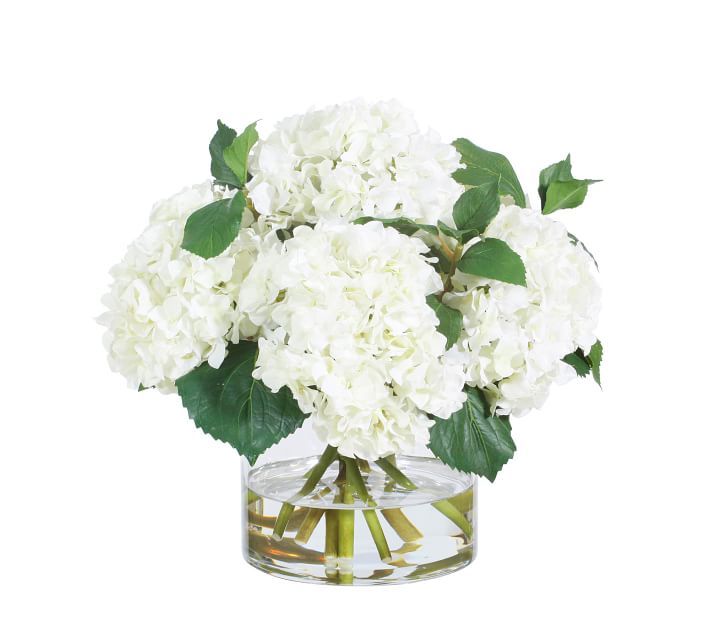 Faux White Hydrangeas In Glass Vase | Pottery Barn (US)