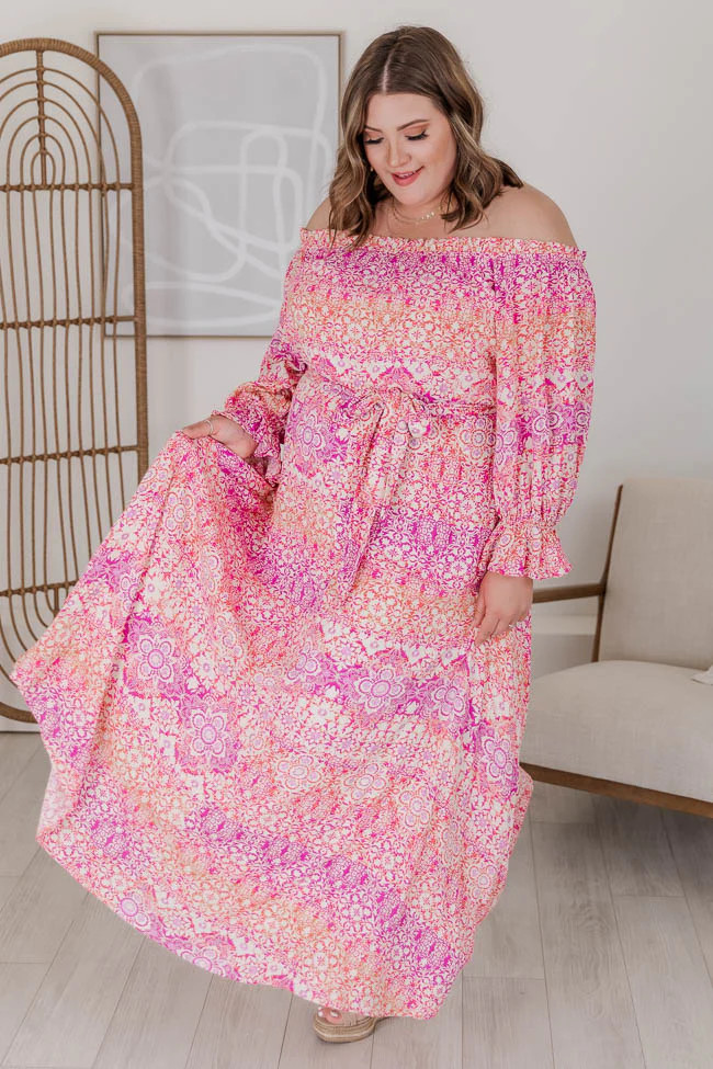 Dynamic Love Pink Printed Off The Shoulder Maxi Dress FINAL SALE | Pink Lily