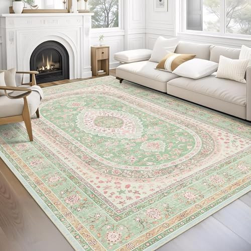 8x10 Area Rugs Washable,Green Rug for Living Room Bedroom Dining Room,Large Boho Vintage Bohemian... | Amazon (US)