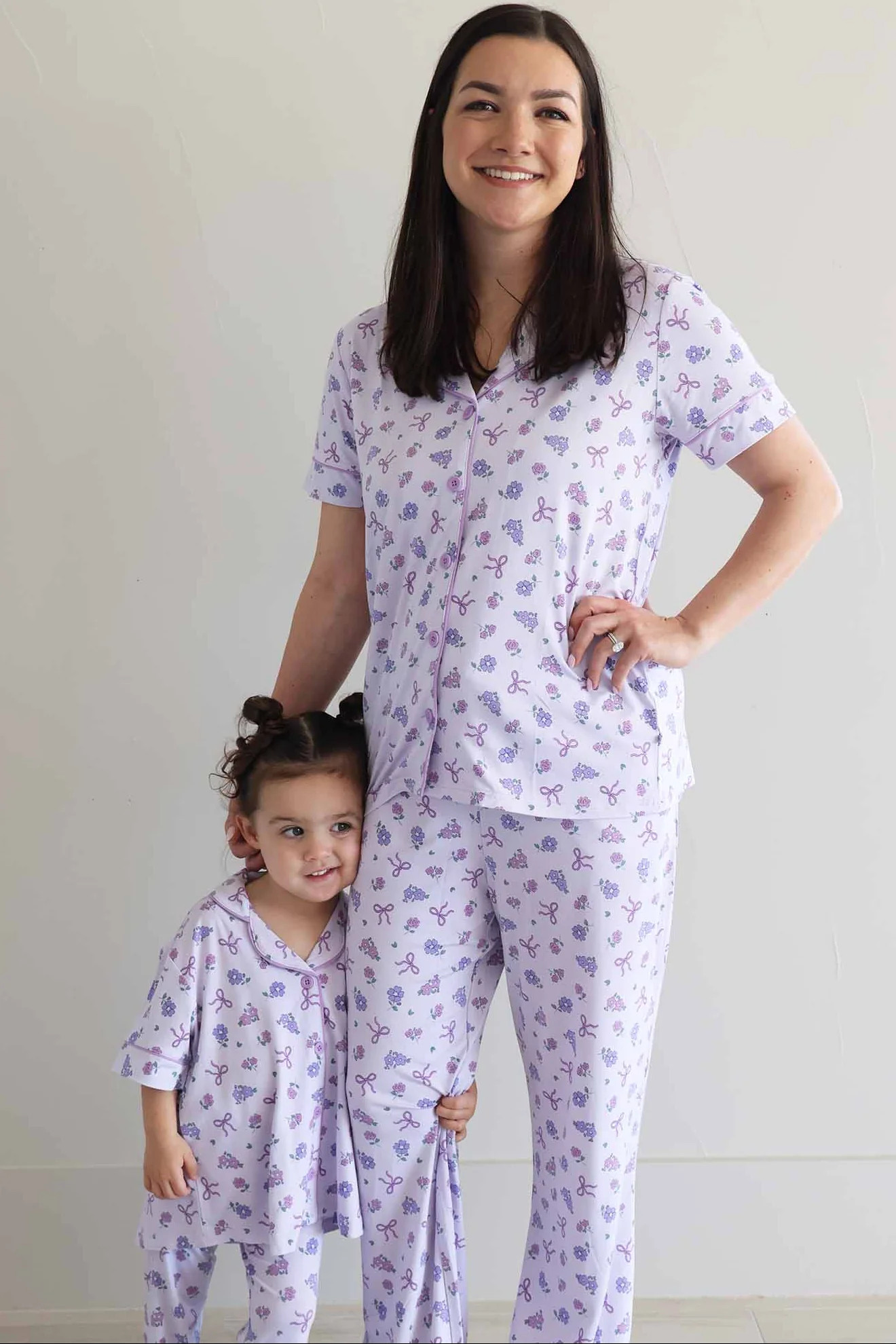 Women's Two Piece Flare Lounge Set | Ribbon & Roses Purple | Caden Lane