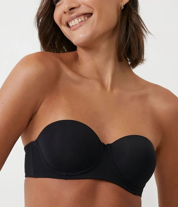 Sutiã Sem Alça em Microfibra com Bojo Oco Estruturado Preto | Renner (BR)