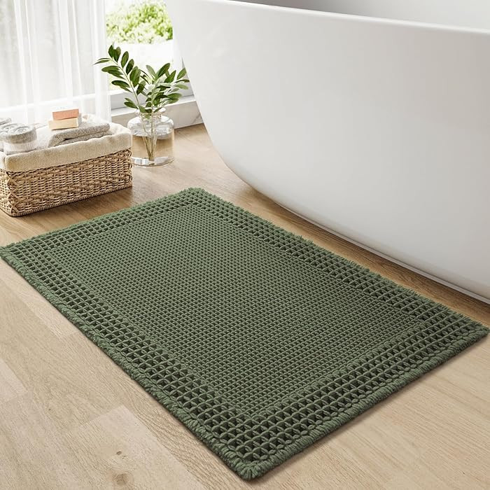 RESARE Waffle Bath Mat Bathroom Rugs Boho Bath Rugs 18"x30" Green | Amazon (US)