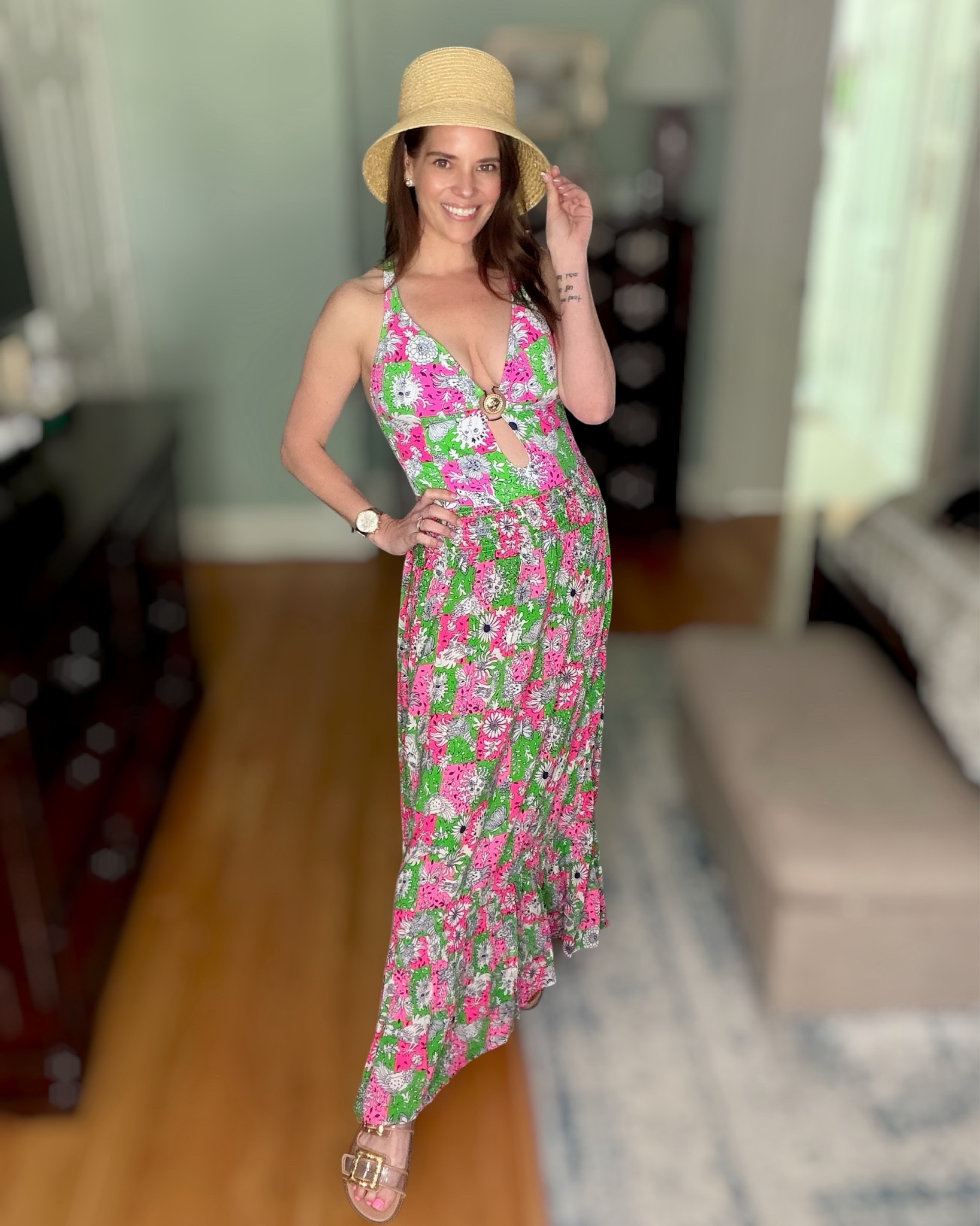 Lilly Pulitzer Chicken Check Swim + Skirt Set 💕🌴

The prettiest pink and green Chicken Check print for summer 💗🌿 This Lilly Pulitzer one-piece is so flattering with the cutout detail and pairs perfectly with the matching maxi skirt for an effortless pool-to-lunch look. I love how you can wear it as a full outfit or just the swimsuit on its own for beach days ☀️

Such a fun, feminine set for vacations, resort wear, or summer by the water ✨

lilly pulitzer chicken check, pink and green summer style, one piece swimsuit outfit, resort wear look, beach vacation outfit, preppy summer style, poolside outfit, matching set summer, mom swimsuit, Mother’s Day gift idea 

#LTKOver40 #LTKMothersDay #LTKSwim

#LTKmomlife #LTKSwim #LTKOver40