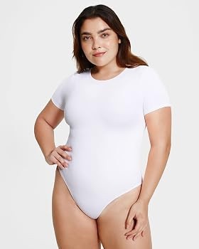 ALGALAROUND Double Lined Short Sleeve Bodysuit for Women Basic T Shirts Body Suits | Amazon (US)