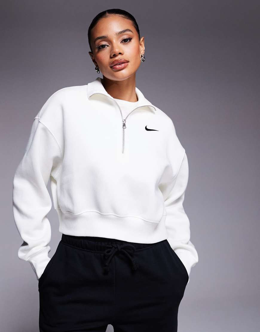 Nike Phoenix Fleece half zip cropped sweatshirt in off white-pink | ASOS (Global)