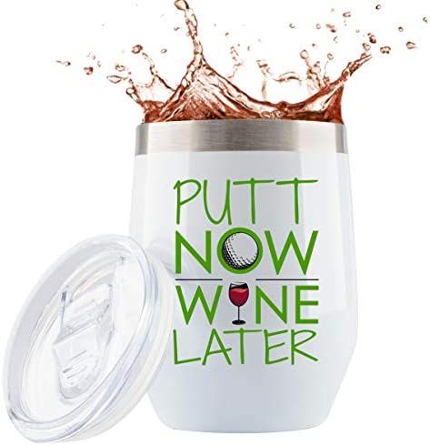 Golf Gifts for Women | Putt Now Wine Later | 12 Ounce Stainless Steel Wine Tumbler w Lid Straws and  | Amazon (US)