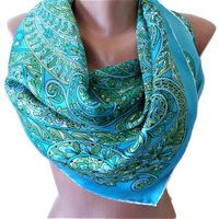 Blue Silk Scarf With Paisley Print, Baroque Head Scarf, Vintage Womens | Etsy (US)