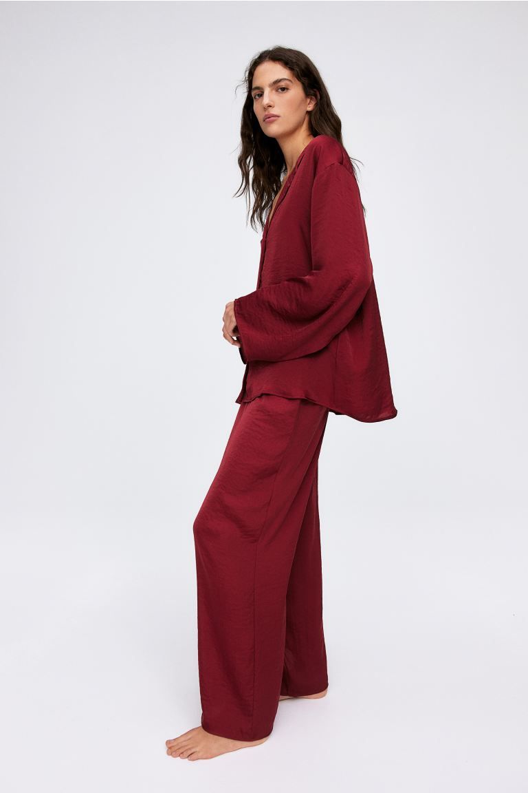 Pyjama shirt and bottoms - Dark red - Ladies | H&M GB | H&M (UK, MY, IN, SG, PH, TW, HK)