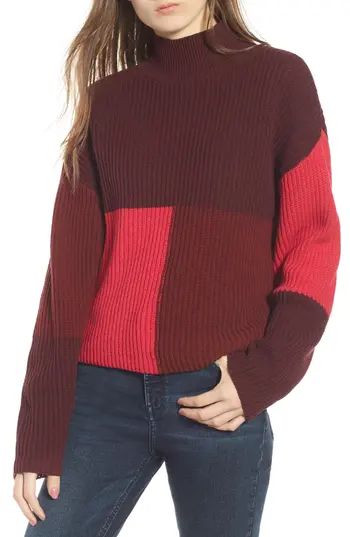 Women's Bp. Mock Neck Colorblock Sweater, Size XX-Small - Red | Nordstrom