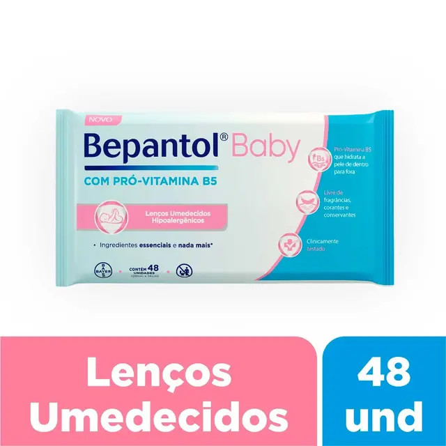 Lenço Umedecido Bepantol Baby com 48 unidades em promoção | Droga Raia | DrogaRaia (BR)
