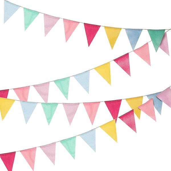 12 Multicolor Flags Imitated Burlap Bunting Banner Pastel Rainbow Decor Fabric Triangle Flag for Par | Amazon (US)