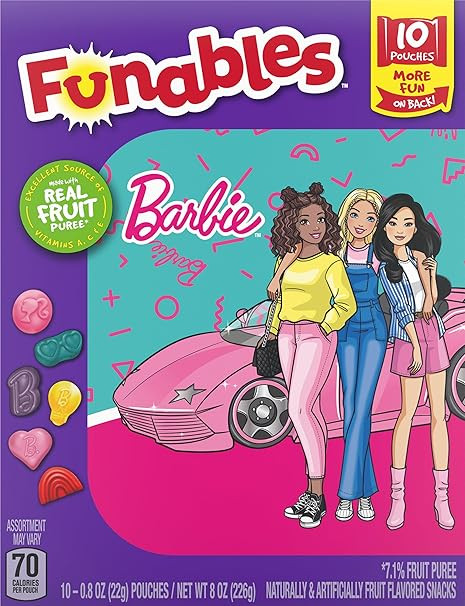 Funables Fruit Snacks, Barbie Shaped Fruit Flavored Snacks, 0.8 Ounce Pouches (Pack of 10) | Amazon (US)