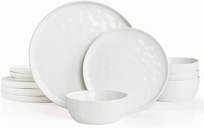 Famiware Mars Plates and Bowls Set, 12 Pieces Dinnerware Sets, Dishes Set for 4, White | Amazon (US)