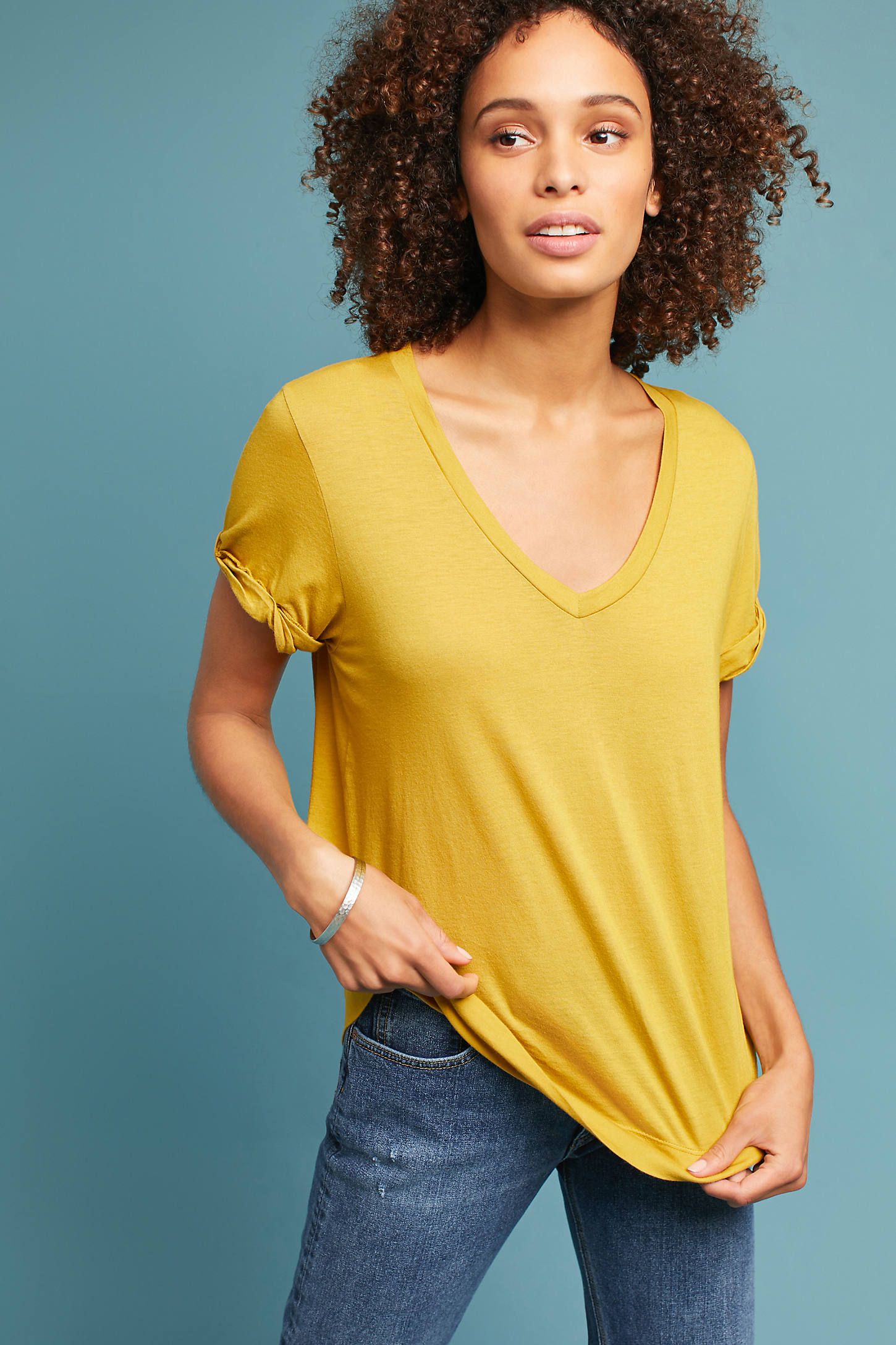 Rolled-Cuff V-Neck Tee | Anthropologie (US)