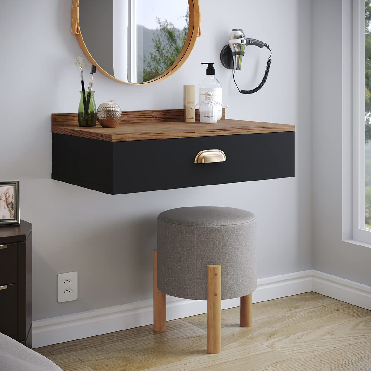 Penteadeira Gloss para Maquiagem Suspensa com 1 Gaveta Porta Joias com Puxador Concha Dourado (Pr... | Amazon (BR)