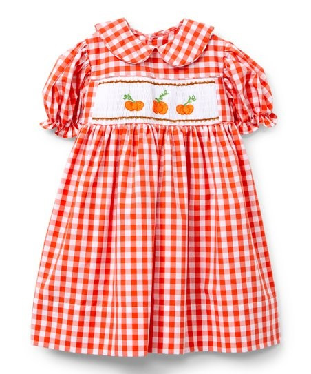 Sweet Dreams Orange Gingham Checkerboard Pumpkin Ruffle Tie-Back A-Line Dress - Infant, Toddler &... | Zulily