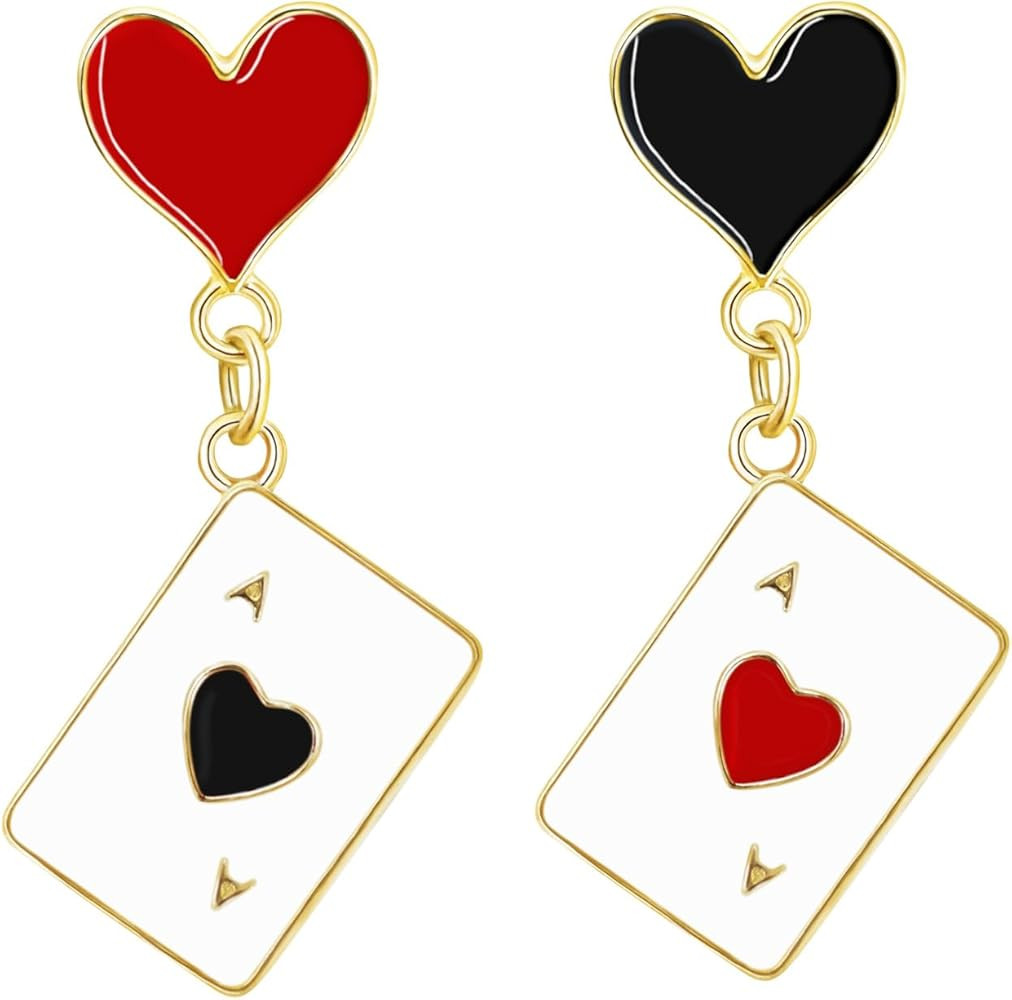 Heart Dangle Drop Earrings for Women Red Heart Playing Card Earrings Costume Accessories for Hall... | Amazon (US)