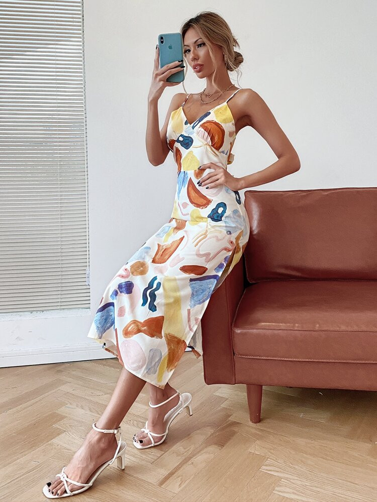 Tie Back Split Side Cami Dress | SHEIN
