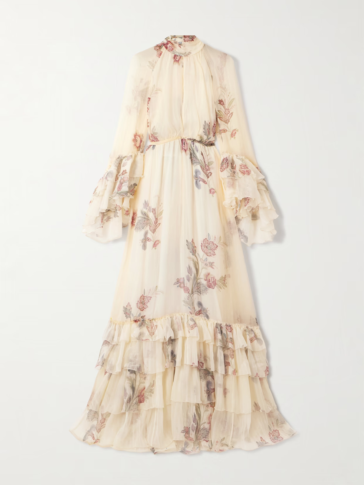 Etro - Tiered Tie-neck Floral-print Silk-crepon Maxi Dress - White | NET-A-PORTER (US)