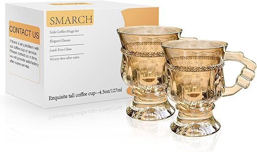 Irish Coffee Mugs Tall Glasses , 4.5 oz Espresso Cups Coffee Mugs with Handle Set of 2 - with Foo... | Amazon (US)