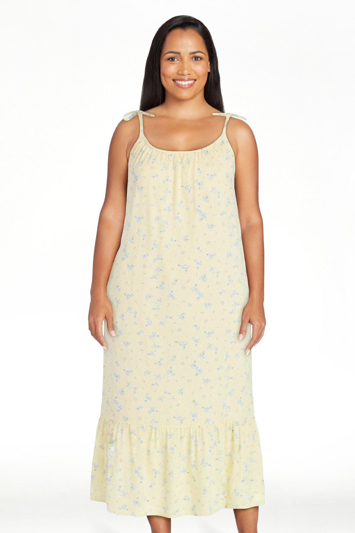 Joyspun Women's Woven Midi Sleep Gown with Shoulder Tie, Sizes XS to 3X | Walmart (US)