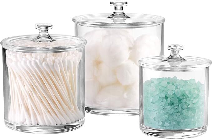 Amazon.com: Premium Quality Acrylic Qtip Holder Apothecary Jars Bathroom Vanity Organizer Caniste... | Amazon (US)