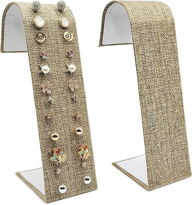MOOCA 2 Pcs Set 12 Pairs of Burlap Earring Holder Stand, Jewelry Organizer Display Holder for Ear... | Amazon (US)