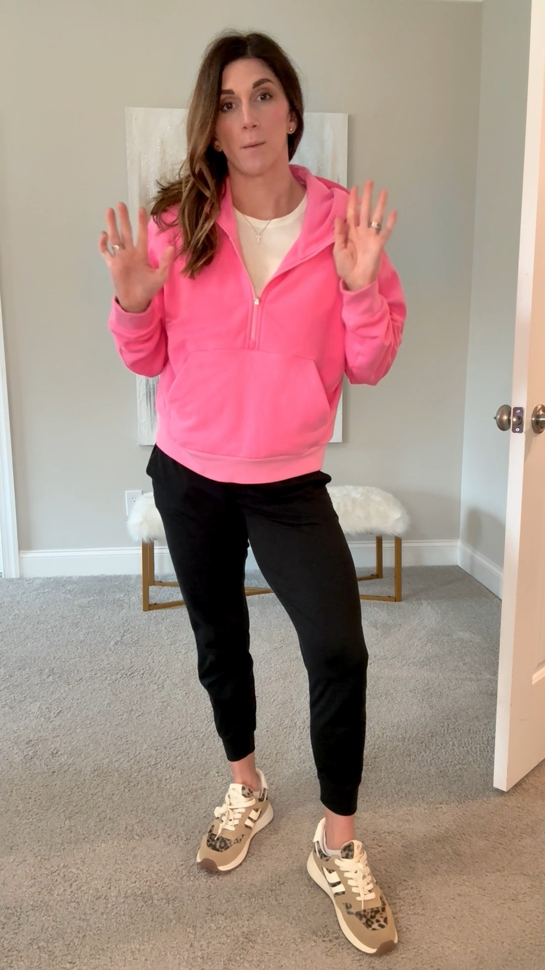 Fleece Zipup Hoodie: Athleta hoodie, tts-medium. Zipper with pockets and fleece lined! This exact pink is out of stock but other colors are available including another shade of hot pink!
Tee: Crop With Ease Tee from Athleta! Slightly oversized-wearing a small, comes in other colors (yellow is sold out). So comfy for everyday or workouts!
Joggers: Vuori Performance Joggers. TTS-wearing a small. Functional drawstring and pockets!
Sneakers: on sale 60% off at Nordstrom!! Wearing an 8.5-which is my true size for most tennis shoes/sneakers. I wear an 8 in all other shoes, if between, size up 0.5.

Click here to shop!

Fitness | athletic | athleisure | joggers | fit | crop tee | workout | tennis shoes | sneakers | Athleta | Vuori | Nordstrom | everyday | daily mom | ootd | sweatpants 

 

#LTKActive #LTKSaleAlert #LTKShoeCrush