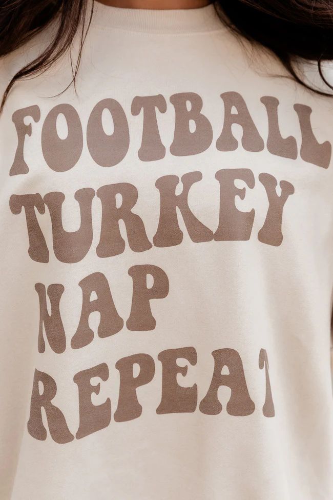 Football Turkey Nap Repeat Ivory Oversized Graphic Sweatshirt | Pink Lily