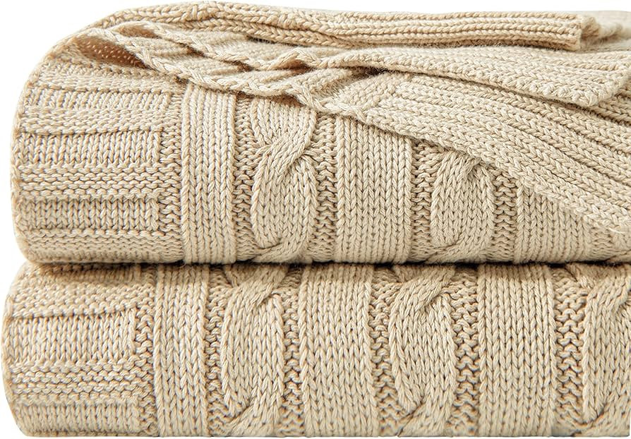 NTBAY 100% Pure Cotton Cable Knit Throw Blanket, Super Soft Warm 51x67 Knitted Throw Blanket for ... | Amazon (US)