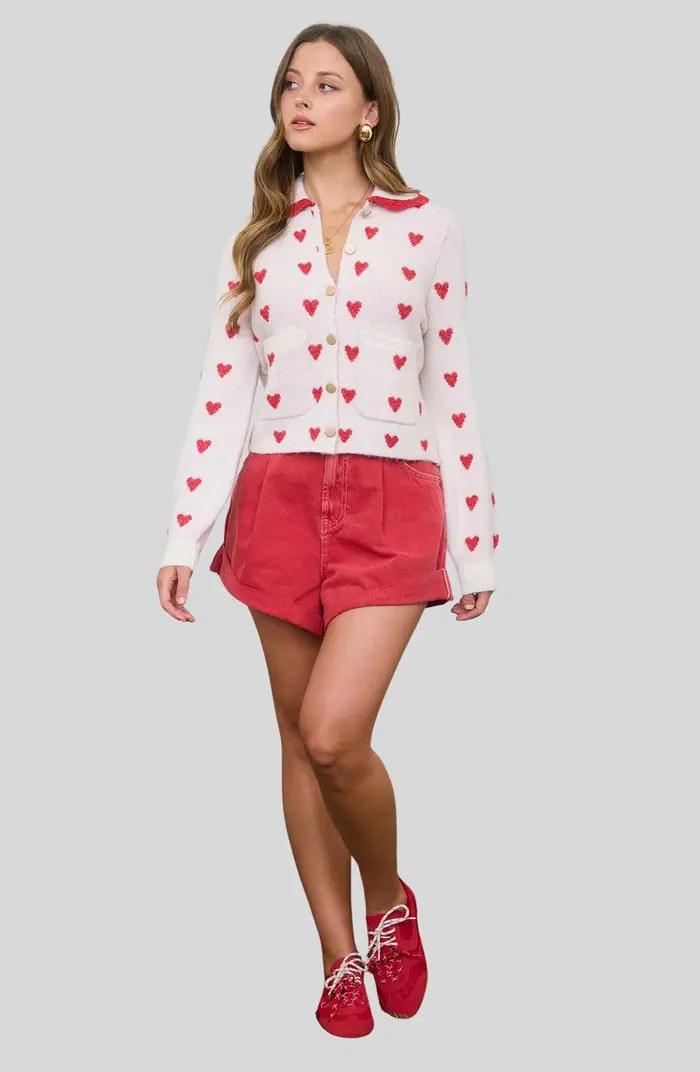 Blu Pepper Heart Peter Pan Collar Cardigan | Nordstromrack | Nordstrom Rack
