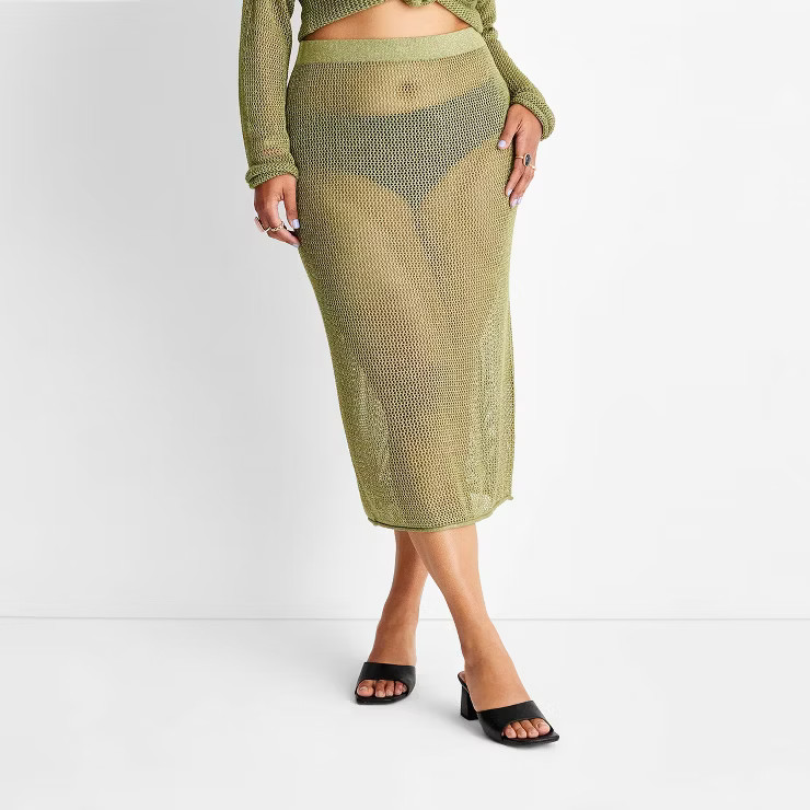 Women's Metallic Crochet Midi Skirt - Future Collective™ with Alani Noelle Olive Green | Target