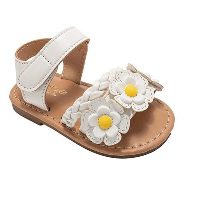 bebe Toddler Girl's Sandals – Fashion Flat Sandals, Cute Summer Shoes for Little Girls with Flower and Braided Strap, White - 10 | Target