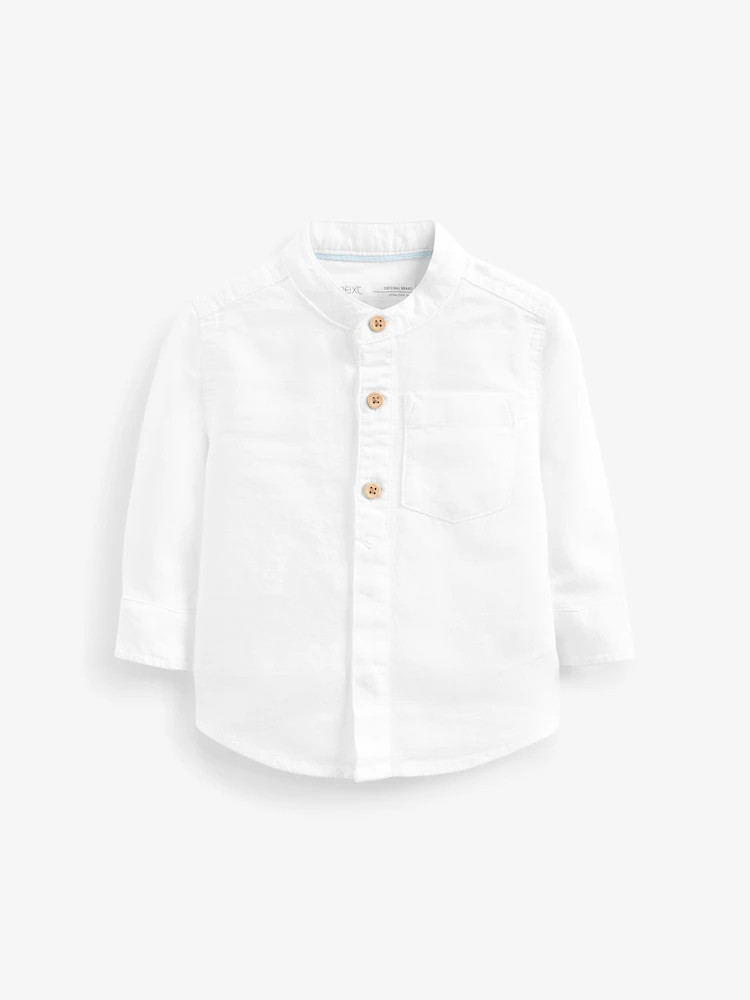 White Grandad Collar Linen Mix Shirt (3mths-7yrs) | Next US