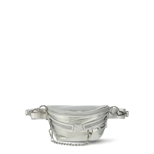 Madden NYC Women's Double Pocket Chain Fanny Pack, Silver | Walmart (US)